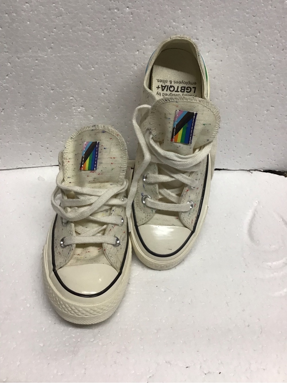 Converse Off-White Canvas Low-Top Sneakers with Rainbow Tongue LBGT Tab